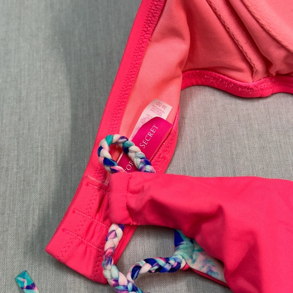 Victoria's Secret Push Up Bikini Reversible Bottoms size L 36DD Fringe Hot Pink - Picture 4 of 6